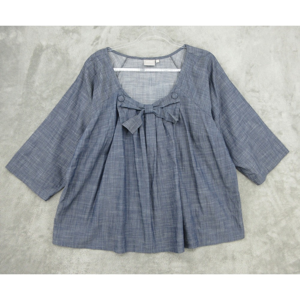 eShakti Top Womens Size 2X 20W Bow Boxy Relaxed Lagenlook Artsy Pheasant Blue